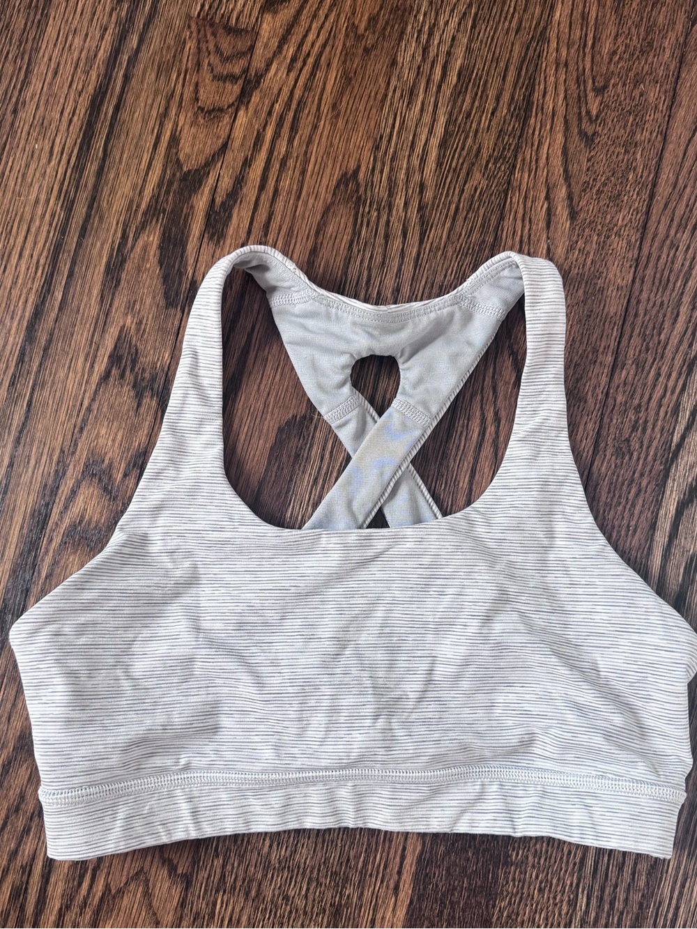 Lululemon White Striped Sports Bra with Crisscross Back Size 6